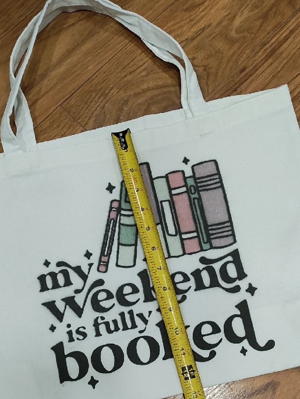 Source Unknown White Canvas Tote with Pastel Book Graphic - Picture 2 of 6